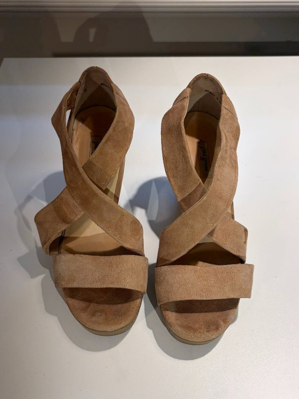 Paul Green Champagne Metallic Suede Platform Sandals UK 5